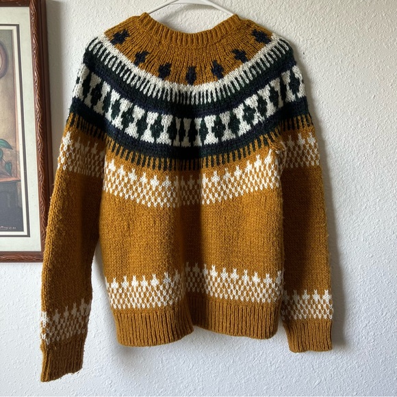 LUCKY BRAND Fair Isle Wool blend Crewneck Sweater Long Sleeve Mustard SOLD - Picture 2 of 8